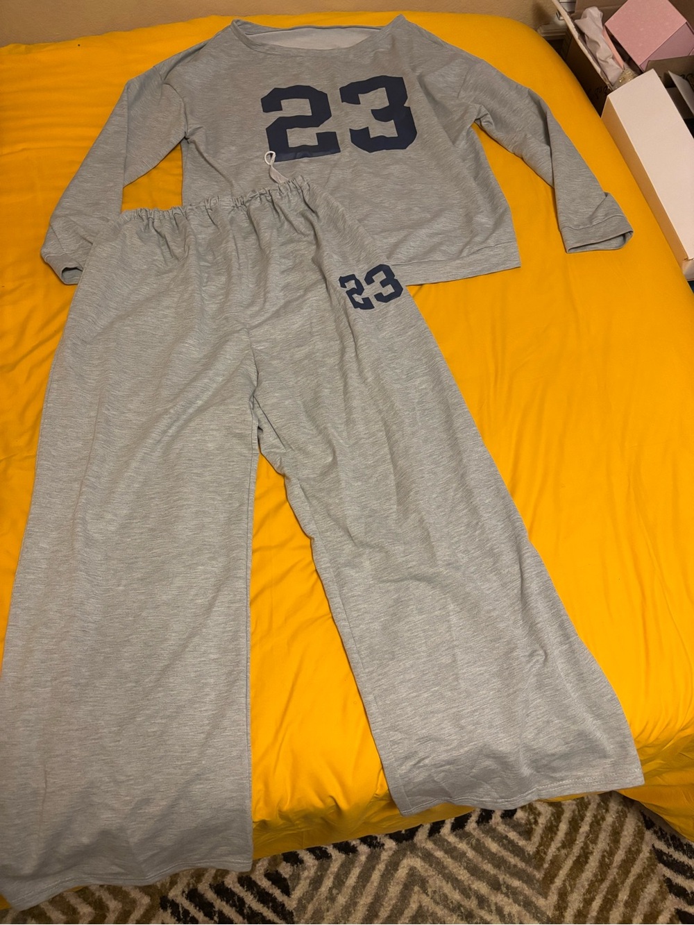 SHEIN Women’s Maternity Light Gray 2-Piece Pajama Set with Navy 23
